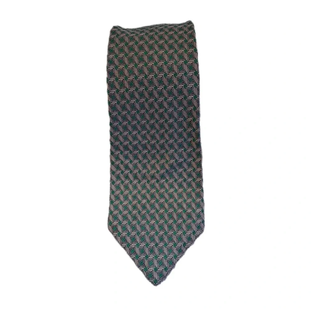Vintage Polo Ralph Lauren Green Gold Houndstooth Silk Made in USA Necktie 90's